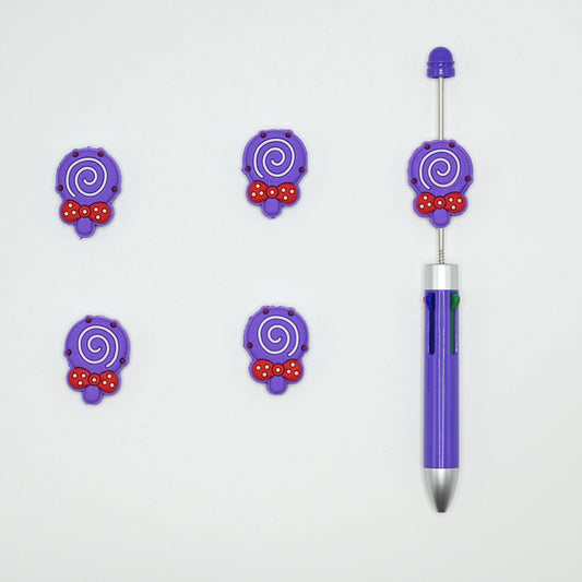 Cute Purple Color Lollipop with a Bow Silicone Focal Beads For Pen