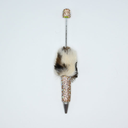 Golden Color Fluffy Beadable Ballpoint Pens Half Rhinestones