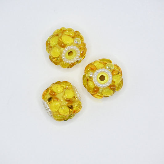 Yellow Color Rhinestone Flower Focal Beads for Pens