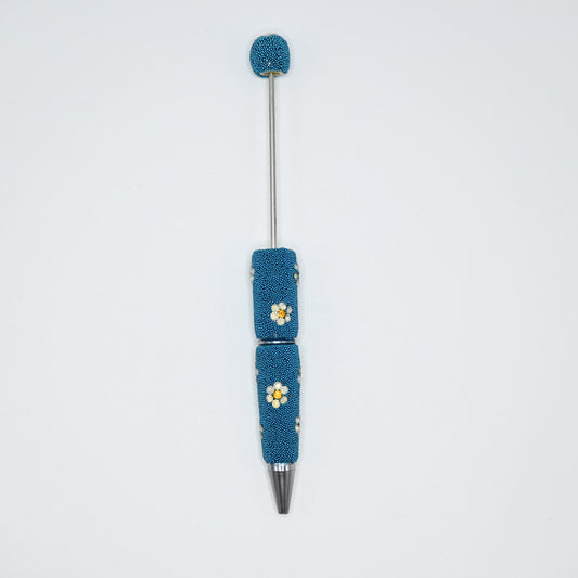 Blue Color Full Little Ball and Beauty Flower Pen for Beads Cute Journalling Pens