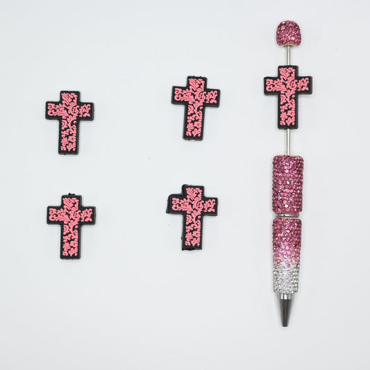 Red Color Cross Silicone Focal Beads For Pen