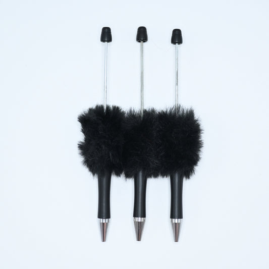 3Pcs Fluffy Beadable Ballpoint Pens Black Color