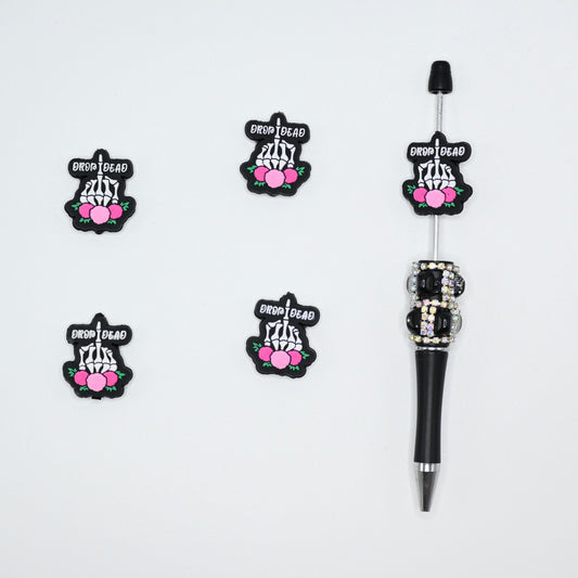 Skeleton Hand on the Pink Color Rose Silicone Focal Beads For Pen