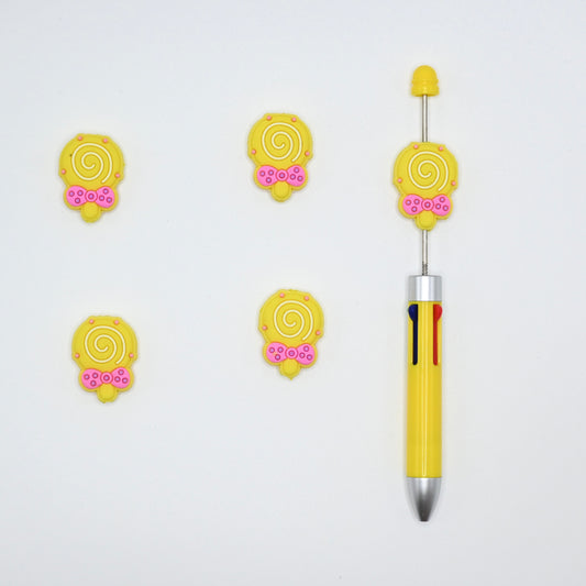 Cute Yellow Color Lollipop with a Bow Silicone Focal Beads For Pen