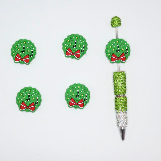 Round Christmas Tree With A Bow Silicone Focal Beads For Pen