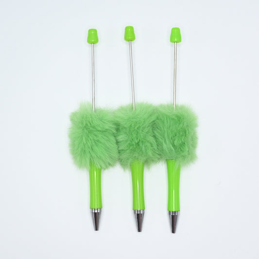 3Pcs Fluffy Beadable Ballpoint Pens Green Color