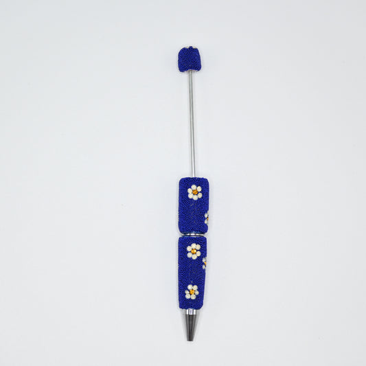 Blue Color Full Little Ball and Beauty Flower Pen for Beads Cute Journalling Pens