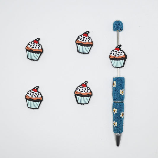 Blue Chocolate Cupcake Silicone Focal Beads For Pen