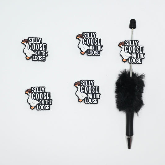 A Withe Goose Wearing a Hat Silly Goose on the Loose Silicone Focal Beads For Pen