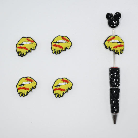 Baseball Lip Biting Silicone Focal Beads For Pen