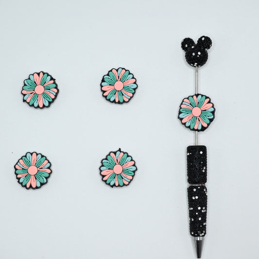 Flower with Blue Pink and Light Blue Color Silicone Focal Beads For Pen