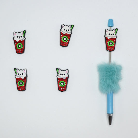 Red Cup with a White cat on the Top Silicone Focal Beads For Pen
