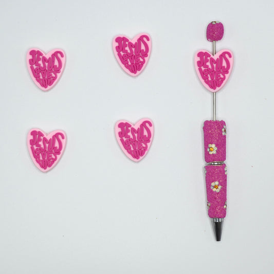 Heart Sharp Jesus Loves You Silicone Focal Beads For Pen