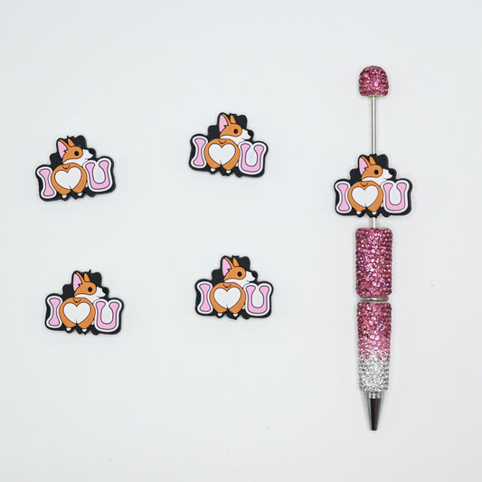 Cute Corgi with Heart Shape Ass I Love You Silicone Focal Beads For Pen
