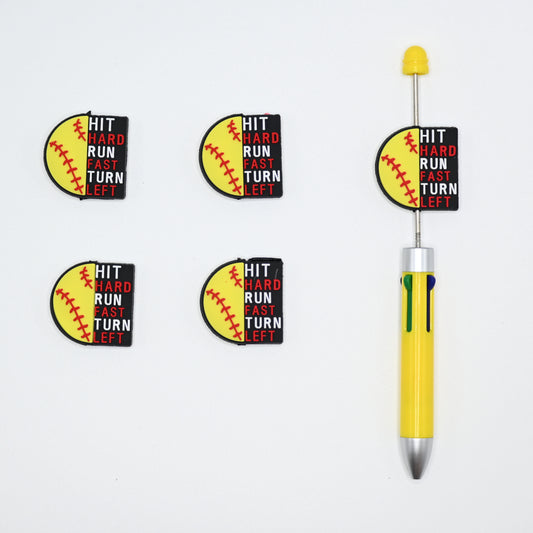 Hit Hard Run Fast Turn Left Baseball Silicone Focal Beads For Pen
