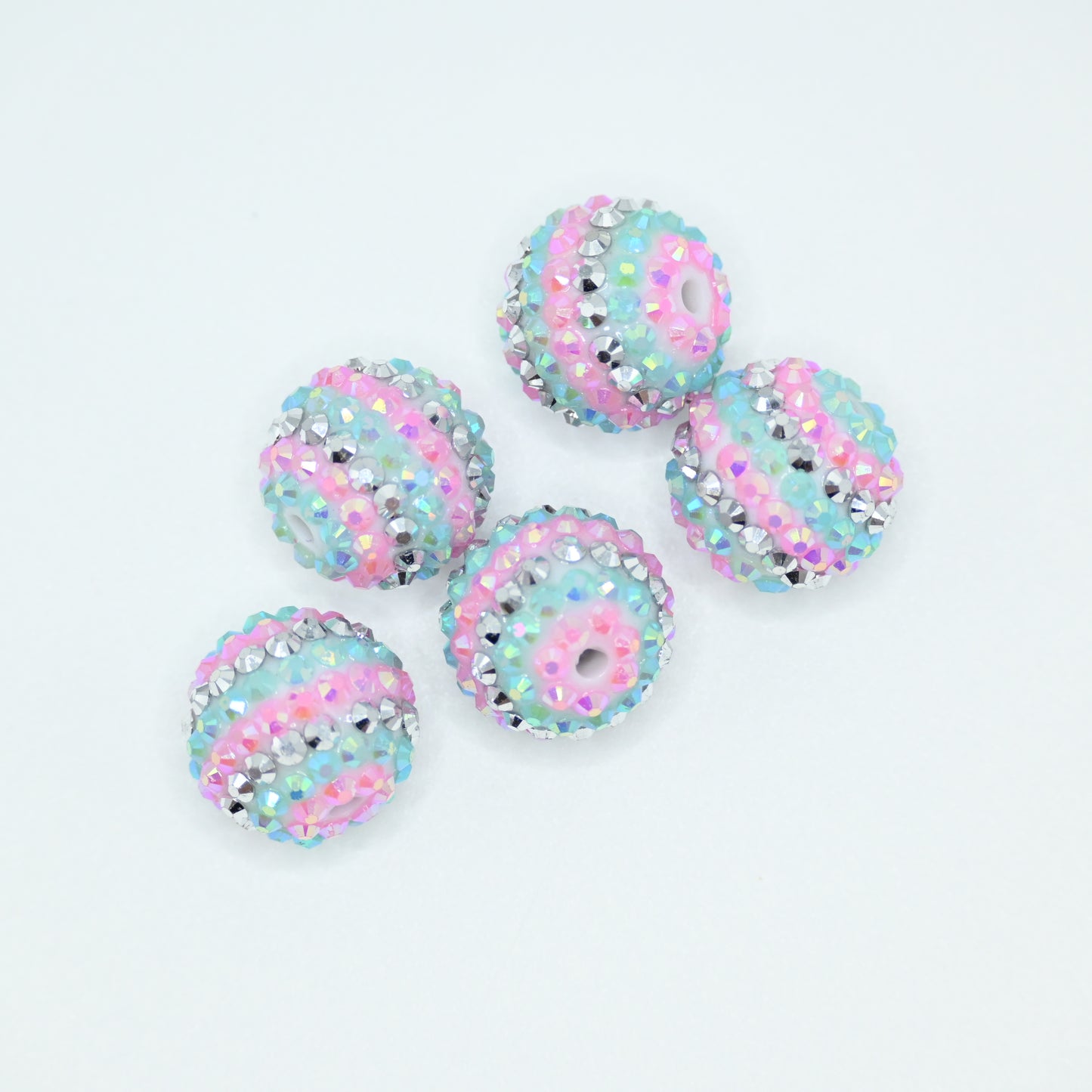 20mm Layered Pink and Light Blue Round Beads with Rhinestones for Keychains