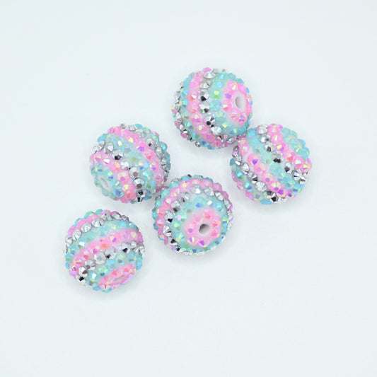 20mm Layered Pink and Light Blue Round Beads with Rhinestones for Keychains