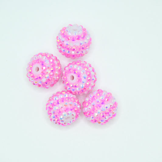 20mm Layered Pink and White Round Beads with Rhinestones for Keychains