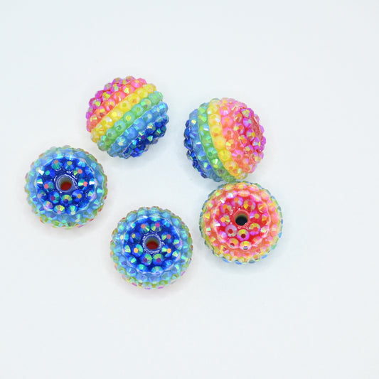 20mm Layered Rainbow Color Round Beads with Rhinestones for Keychains