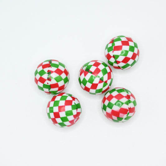 20mm Lined Green, Red and White Square Round Beads for Keychains