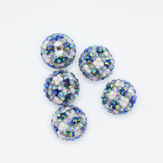 20mm Lined Black, Stripe and White Square Round Beads with Rhinestones for Keychains
