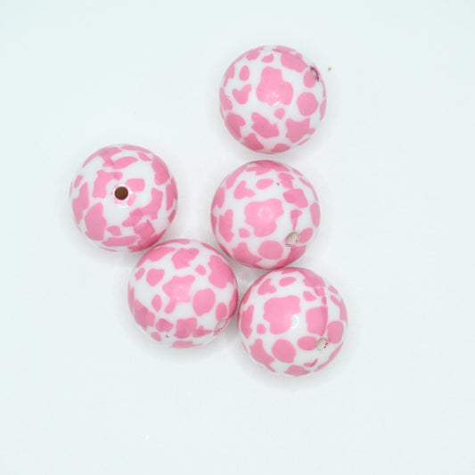 20mm Pink Color Cow Pattern Round Beads Large Spacer Bead for DIY Pens