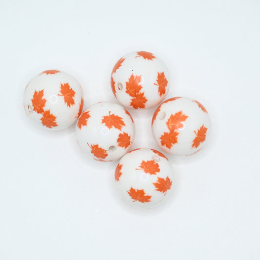 20mm Maple Leaves Pattern Round Beads Large Spacer Bead for DIY Pens