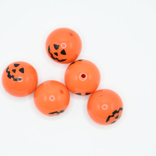 20mm Orange Pumpkin Face Pattern Round Beads Large Spacer Bead for DIY Pens