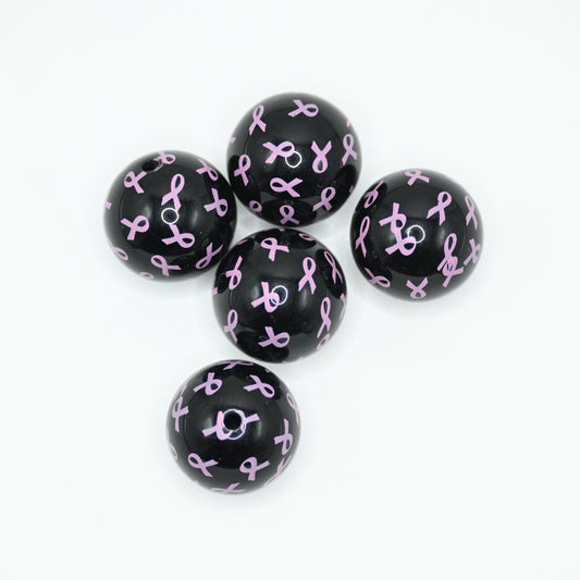 20mm Black Color Beads with Pink Ribbon Patten Beads for Bracelet Jewelry Making
