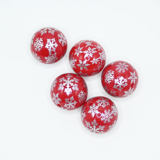 20mm Red Color Beads with Silver Snow Patten Beads for Bracelet Jewelry Making