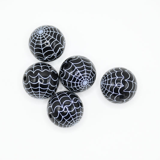 20mm Black Color Beads with White Spider Nets for Jewelry Making