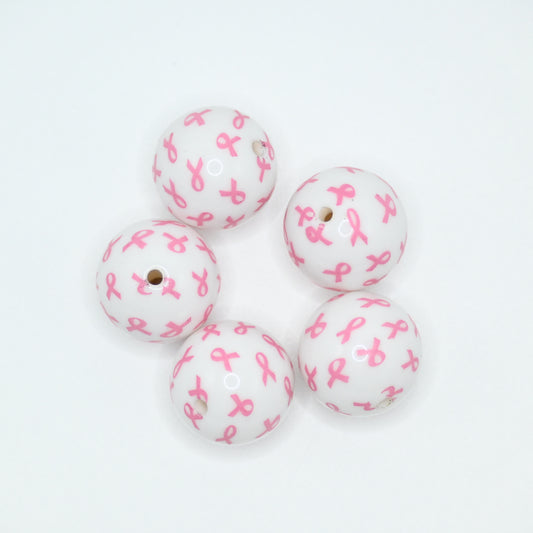 20mm White Color Beads with Pink Color Ribbon for Jewelry Making