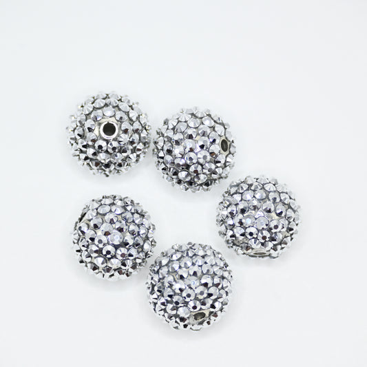 20mm Silver Color Beads with Rhinestones Jewelry Making Supplies