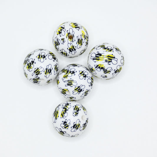 20mm White Color Beads with Bee Pattern Jewelry Making Supplies