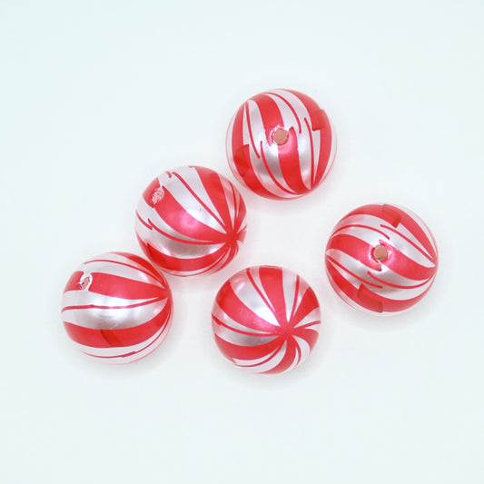 20mm Red and Silver Color Candy Pattern Beads Jewelry Making Supplies