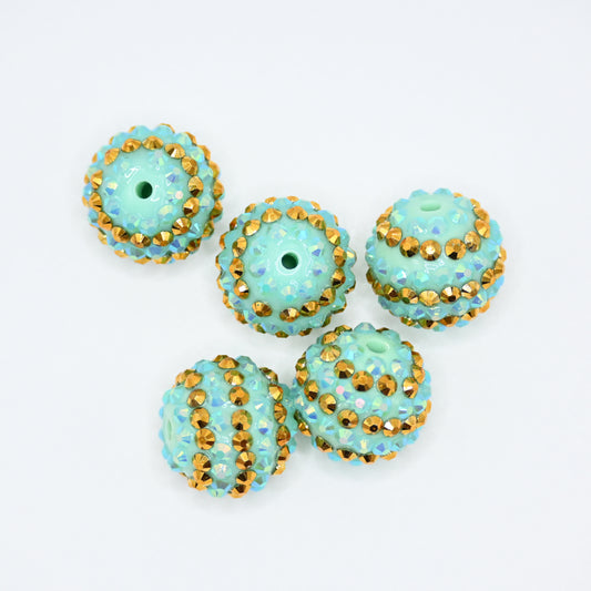20mm Green and Golden Color Layered Beads with Rhinestones for Beadable Pens, and Focal Beads