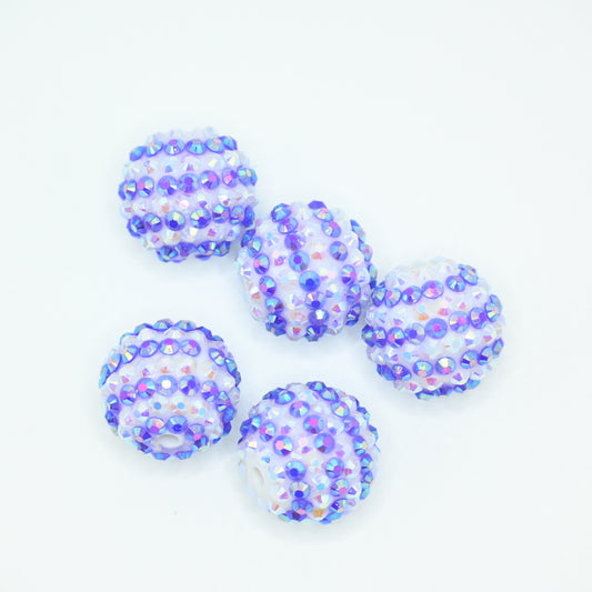 20mm Purple and White Color Layered Beads with Rhinestones for Beadable Pens, and Focal Beads