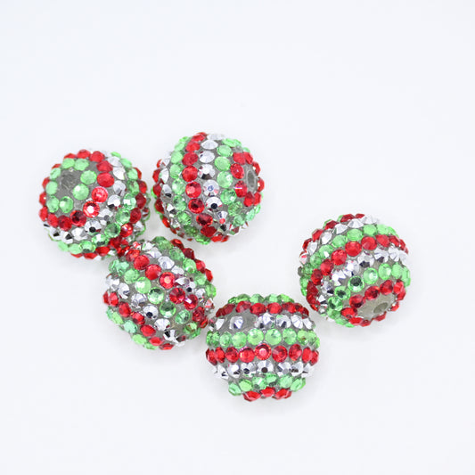 20mm Green, Red and Silver Color Layered Beads with Rhinestones for for DIY Pens Phone Chain