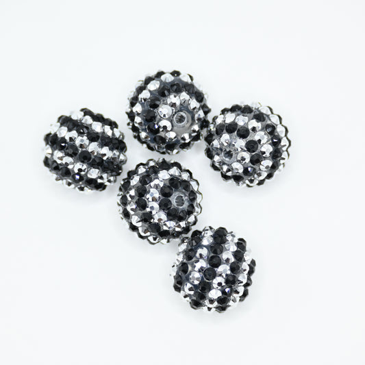 20mm Black and Silver Layered Beads with Rhinestones for for DIY Pens Phone Chain
