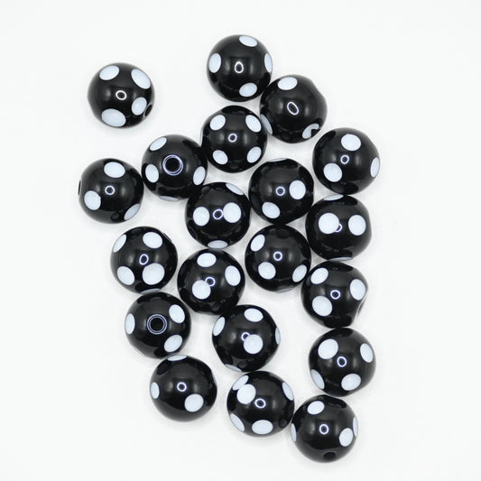20pcs 10mm Black Beads with White spots for Jewelry Making DIY Handicrafts