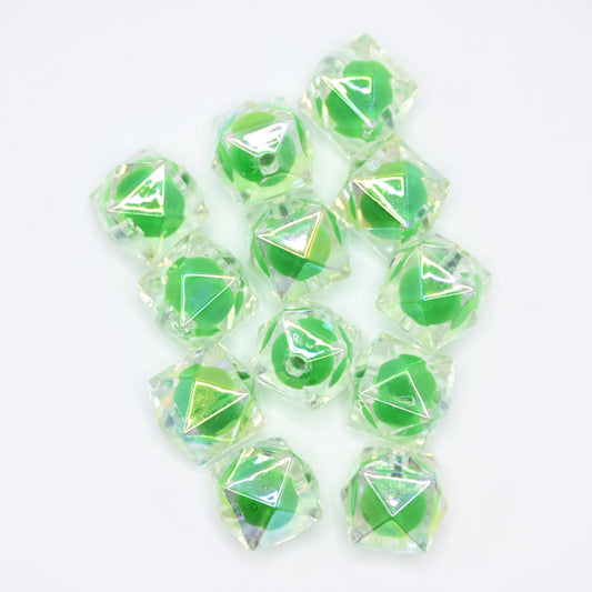 12pcs 20mm Acrylic Cube Beads with Little Green Ball inside Square Faceted DIY Beading Hairband Bracelets Necklace Craft