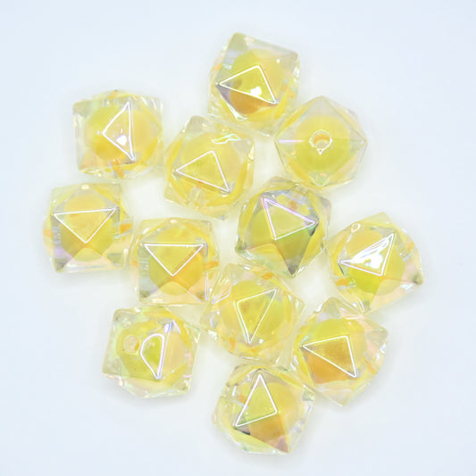 12pcs 20mm Acrylic Cube Beads with Little Yellow Ball inside Square Faceted DIY Beading Hairband Bracelets Necklace Craft