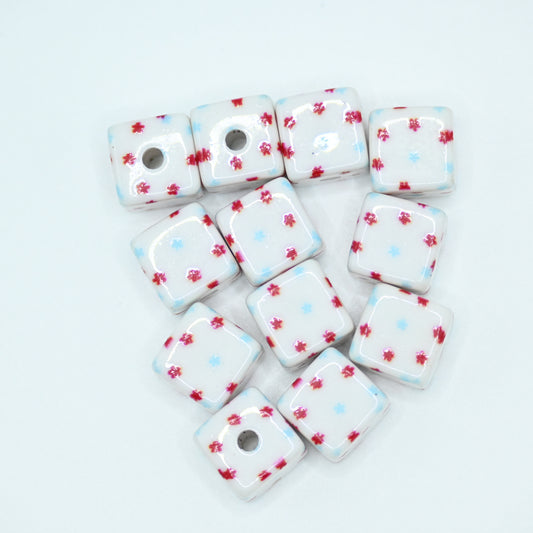12pcs 20mm Acrylic Cube Beads Red and Blue Stars Pattern DIY Beading Hairband Bracelets Necklace Craft