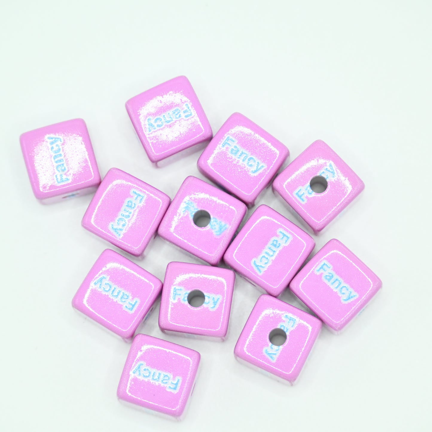 12pcs 20mm Acrylic Pink Cube Beads with Fancy Words DIY Beading Hairband Bracelets Necklace Craft