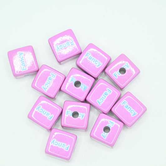 12pcs 20mm Acrylic Pink Cube Beads with Fancy Words DIY Beading Hairband Bracelets Necklace Craft