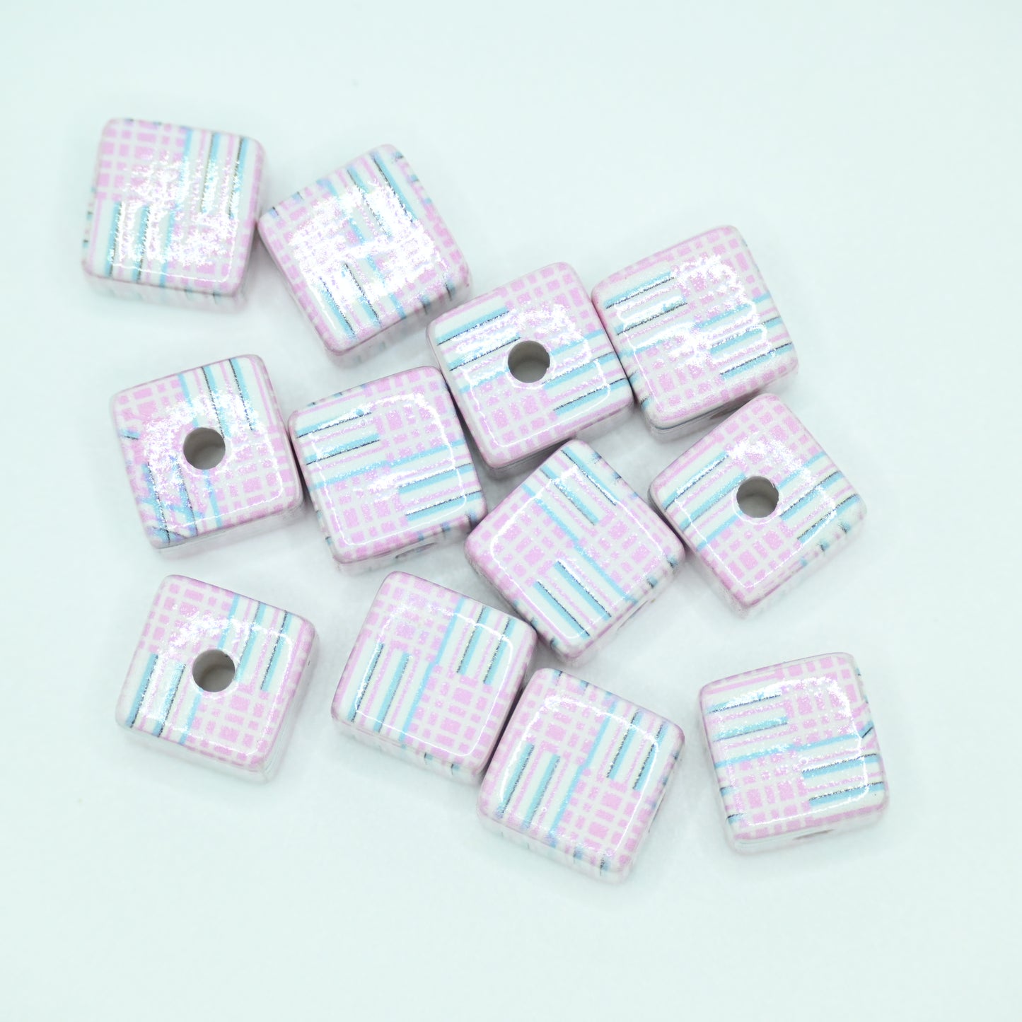 12pcs 20mm Acrylic Cube Beads Pattern DIY Beading Hairband Bracelets Necklace Craft