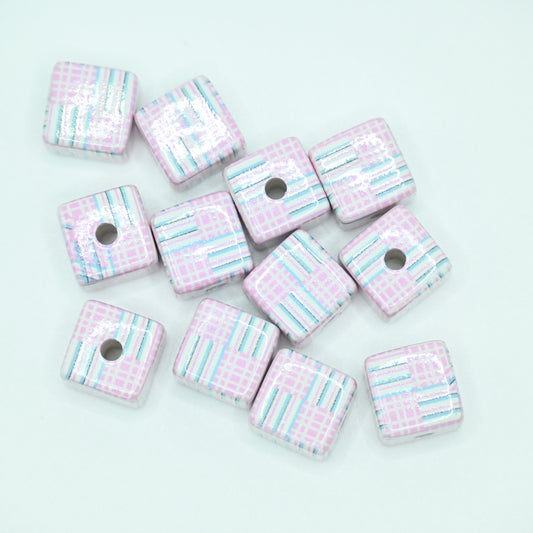 12pcs 20mm Acrylic Cube Beads Pattern DIY Beading Hairband Bracelets Necklace Craft