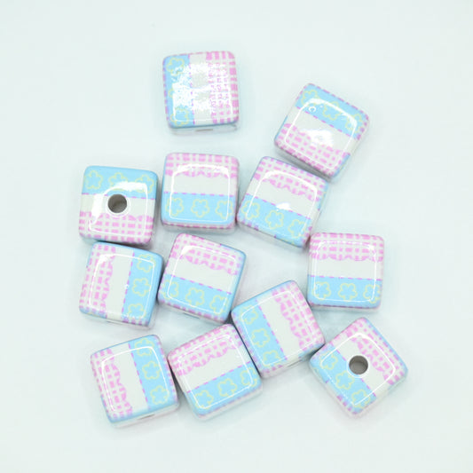 12pcs 20mm Pink, Blue and White Acrylic Cube Beads DIY Beading Hairband Bracelets Necklace Craft