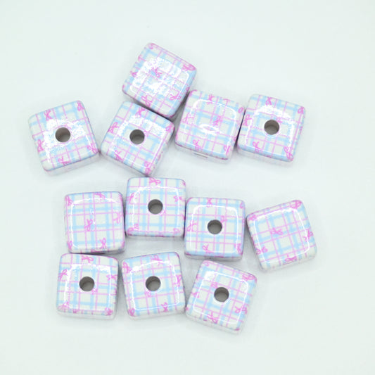 12pcs 20mm Pink, Blue Stripe Acrylic Cube Beads DIY Beading Hairband Bracelets Necklace Craft