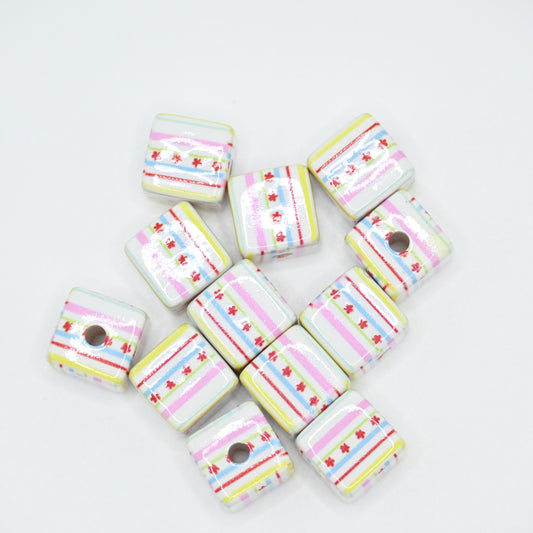 12pcs 20mm Colorful Stripe Acrylic Cube Beads DIY Beading Hairband Bracelets Necklace Craft